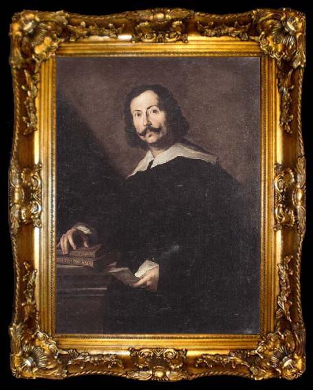 framed  unknow artist Portrait of a gentleman,three-quarter length,standing beside a pedestal,resting his hand on books, ta009-2